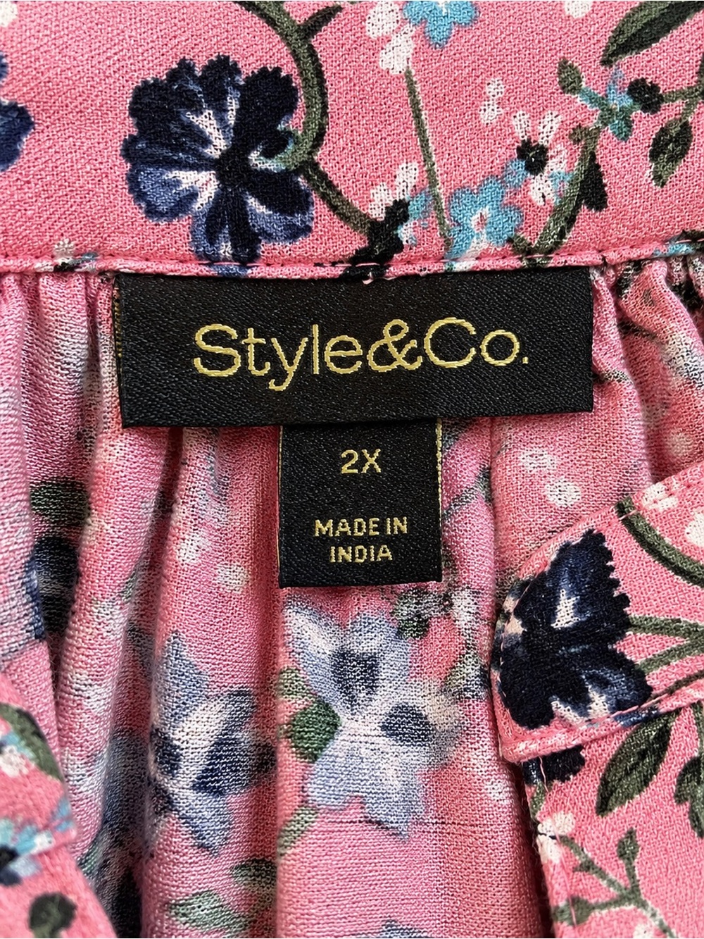 Style & Co Floral Pink Print Flutter Sleeve Women's Top 2X Plus Size - Picture 5 of 6